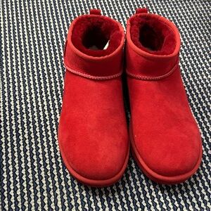 Ugg Cozy Red Suede Shearling-Lined Ankle Boots